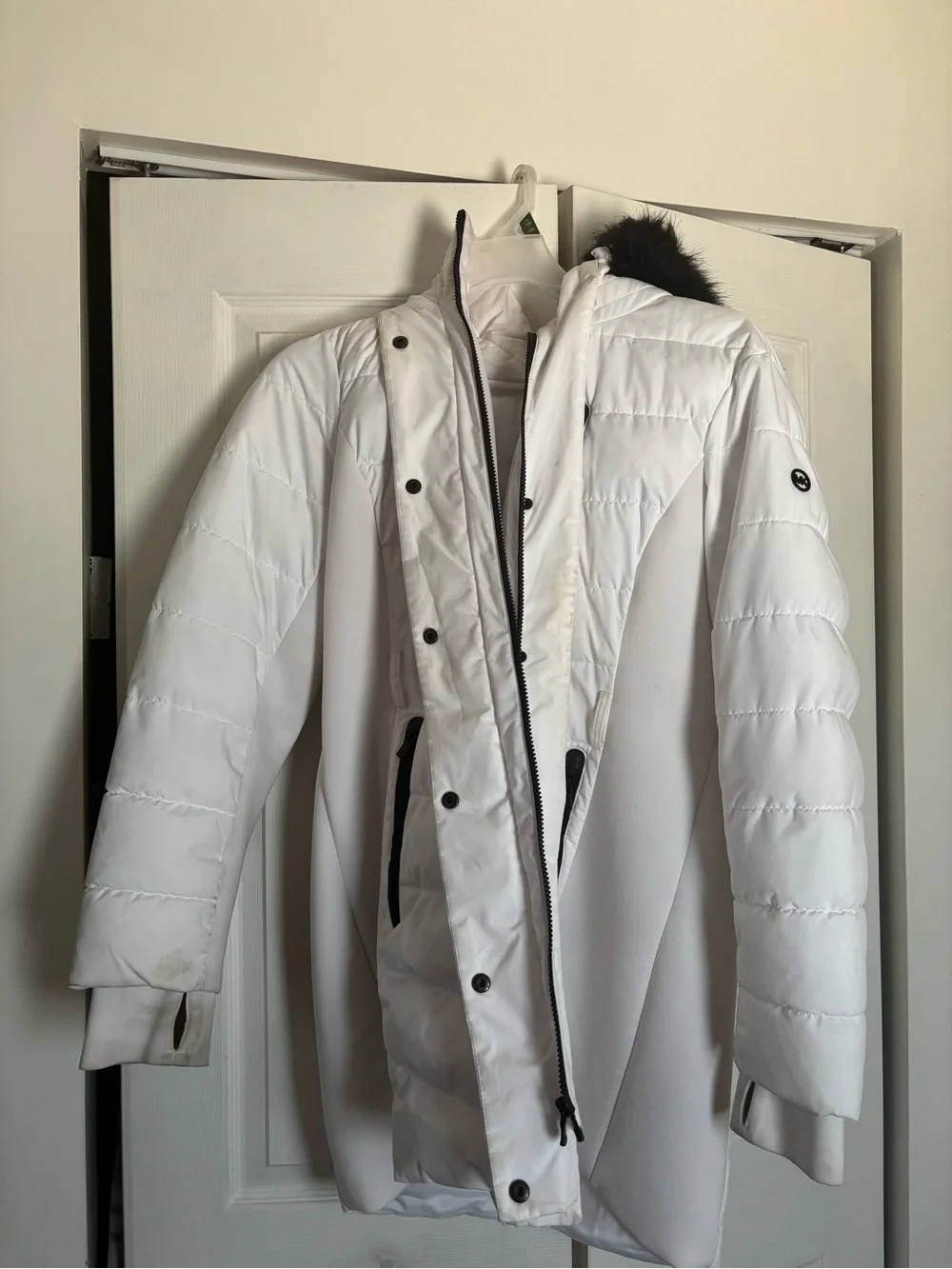 Michael Kors White Quilted Coat with Black MK Logo